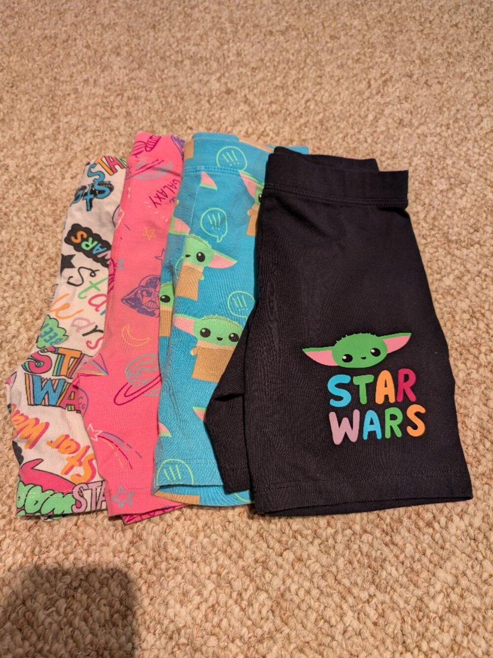 Lot of Star Wars shorts size 6-7 Yoda Darth Vader pink black green white girl
